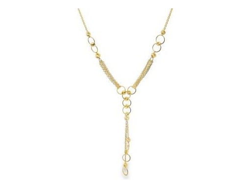 18K Yellow Gold Layered Y Necklace with Open Circle Charms